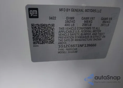 2022 Chevrolet Malibu Fwd 1Fl из США, поврежденный, VIN 1G1ZC5ST1NF139666